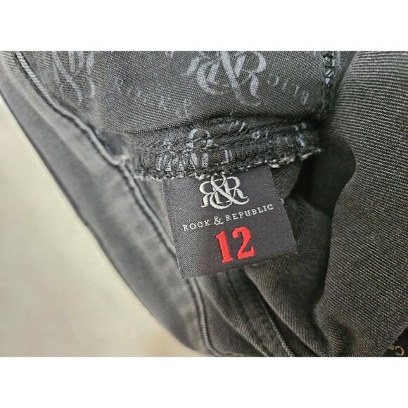 Rock & Republic Skinny Berlin Jeans Meter Black Chain Cotton Blend Size 12 - Picture 7 of 11